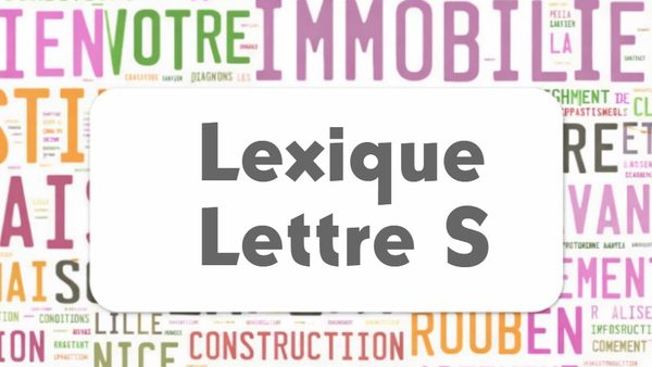 Lexique commercial lettre S : nuage de mots de l'immobilier autour du cartouche Lexique Lettre S
